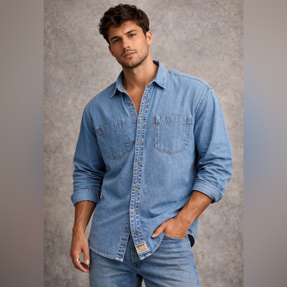 Vintage 90s Levi’s Red Tab Denim Button Up Shirt Size L Made in Hong Kong